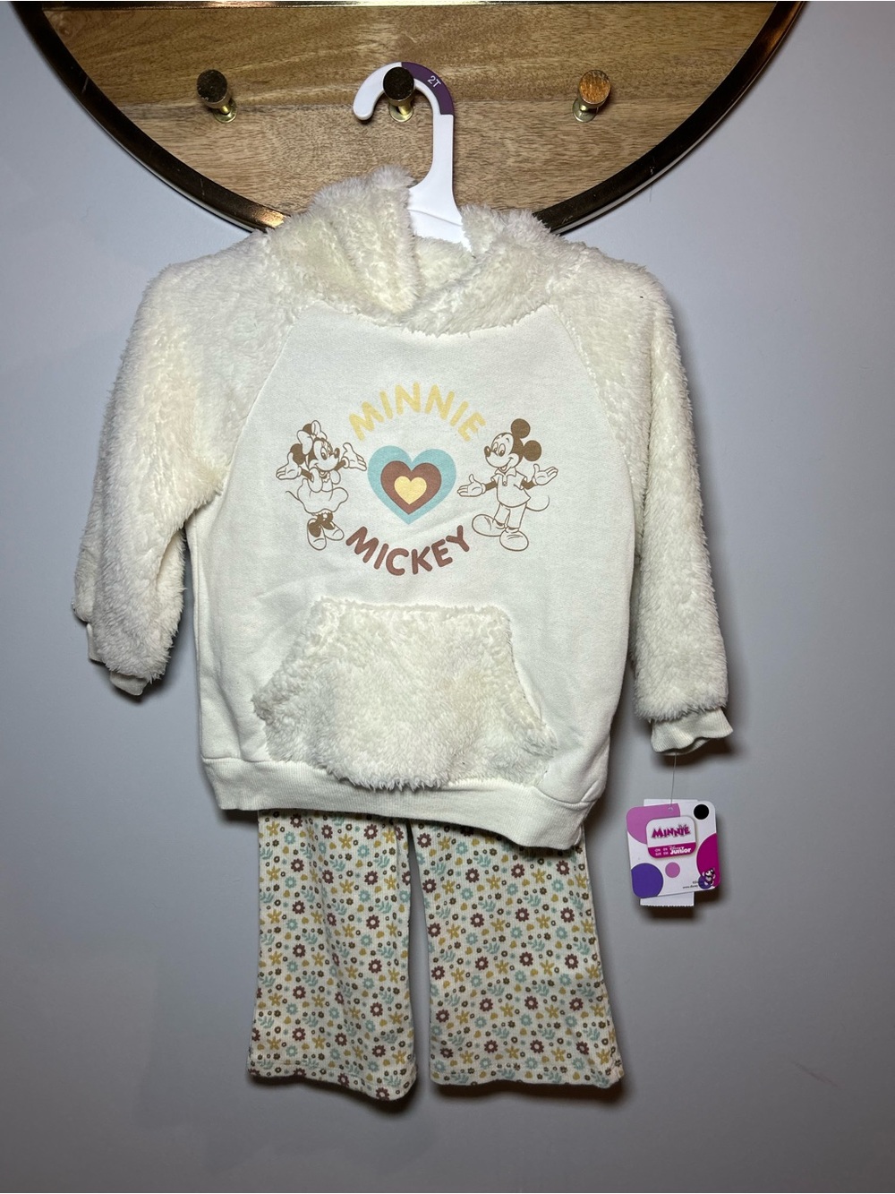 Disney Cream Minnie & Mickey Heart Pullover Hoodie Set